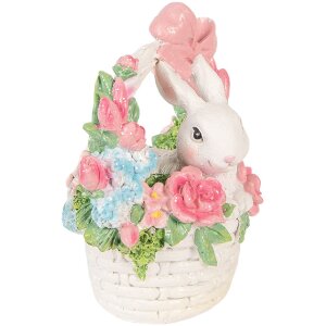 Clayre & Eef Konijn in Mandje wit roze 15x9x16 cm