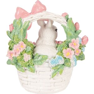 Clayre & Eef Konijn in Mandje wit roze 15x9x16 cm