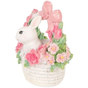 Clayre & Eef Konijn in Mandje wit roze 15x9x16 cm