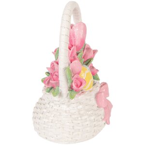 Clayre & Eef Decoratieve Mand Wit met Roze Accenten 14x11x18 cm