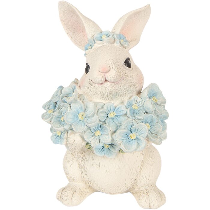 Clayre & Eef decoratief konijn wit-blauw 9x10x13 cm