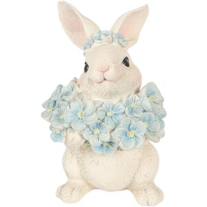 Clayre & Eef decoratief konijn wit-blauw 9x10x13 cm