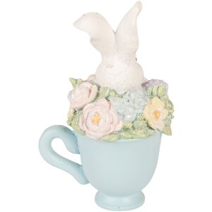 Clayre & Eef kerstdecoratie kaninje in beker wit-blauw 11x9x16 cm