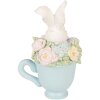 Clayre & Eef kerstdecoratie kaninje in beker wit-blauw 11x9x16 cm