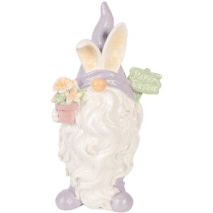 Clayre & Eef Decoratief Zwerg 16x10x30 cm Wit met Paarse Accenten