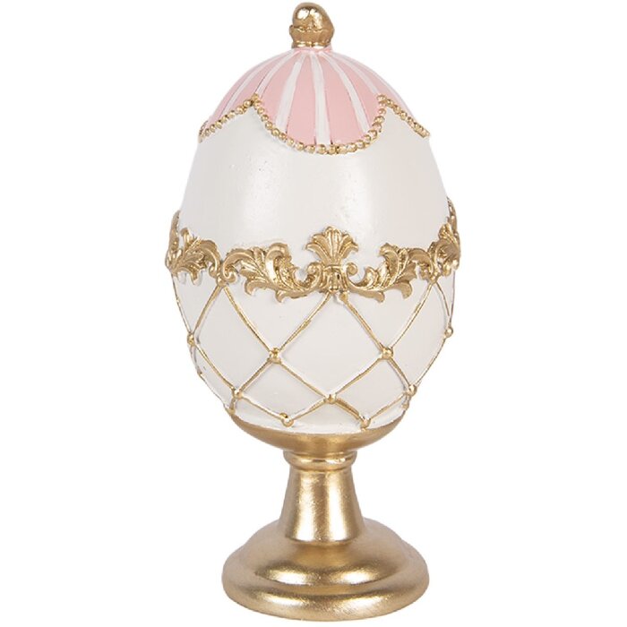 Clayre & Eef Kerstdecoratie Ei, wit met gouden accenten, Ø 8x15 cm