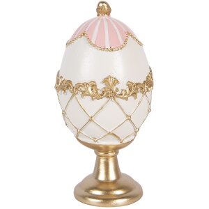 Clayre & Eef Kerstdecoratie Ei, wit met gouden accenten, Ø 8x15 cm