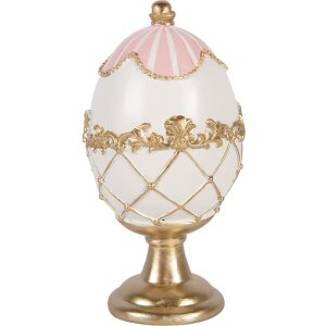 Clayre & Eef Kerstdecoratie Ei, wit met gouden accenten, Ø 8x15 cm