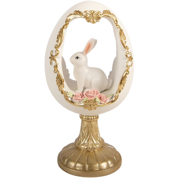 Clayre & Eef Kerstdecoratie Ei met Kaninchen wit-goud 12x11x22 cm