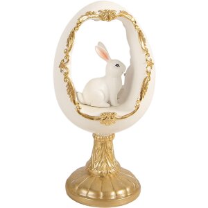 Clayre & Eef Kerstdecoratie Ei met Kaninchen wit-goud 12x11x22 cm