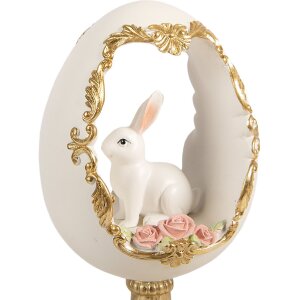 Clayre & Eef Kerstdecoratie Ei met Kaninchen wit-goud 12x11x22 cm