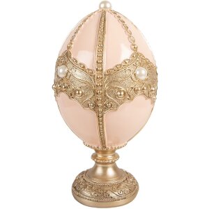 Clayre & Eef Kerstdecoratie Ei zacht roze met goudaccent Ø 15x27 cm