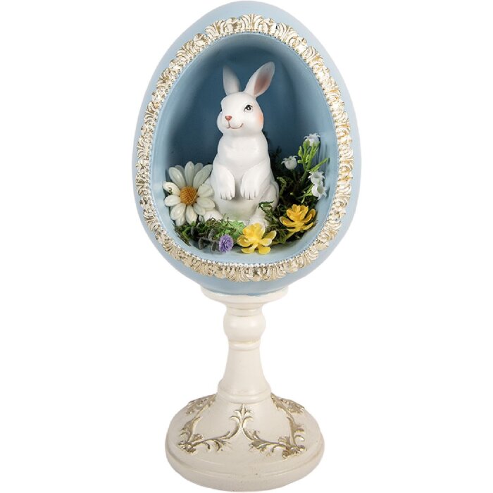 Clayre & Eef Kerstdecoratie Ei met Konijn wit-blauw 13x12x28 cm