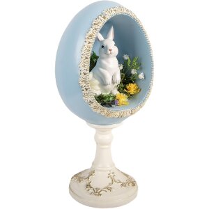 Clayre & Eef Kerstdecoratie Ei met Konijn wit-blauw 13x12x28 cm