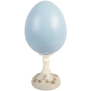 Clayre & Eef Kerstdecoratie Ei met Konijn wit-blauw 13x12x28 cm