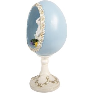 Clayre & Eef Kerstdecoratie Ei met Konijn wit-blauw 13x12x28 cm
