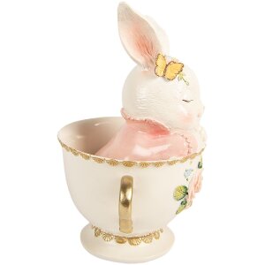 Clayre & Eef Kerstdecoratie Konijn in Tasse Wit Roze 16x13x22 cm