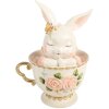 Clayre & Eef Kerstdecoratie Konijn in Tasse Wit Roze 16x13x22 cm