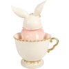 Clayre & Eef Kerstdecoratie Konijn in Tasse Wit Roze 16x13x22 cm