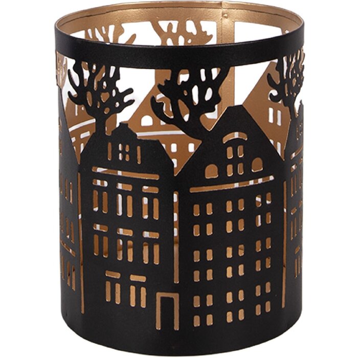 Clayre & Eef decoratieve kandelaar huismotief ijzer Ø11x13 cm