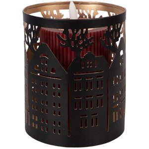 Clayre & Eef decoratieve kandelaar huismotief ijzer Ø11x13 cm