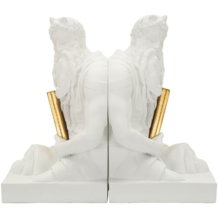 Mauro Ferretti Boeksteunen-set Poseidon, wit met gouden details, 2-delig