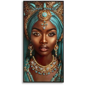 Mauro Ferretti Schilderij op Doek MAYA, 50x100 cm, multicolor, exotisch portret met turkoois accenten