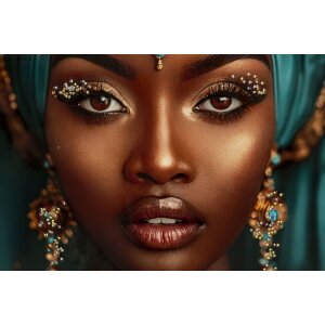 Mauro Ferretti Schilderij op Doek MAYA, 50x100 cm, multicolor, exotisch portret met turkoois accenten