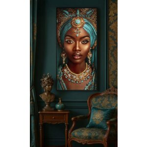 Mauro Ferretti Schilderij op Doek MAYA, 50x100 cm, multicolor, exotisch portret met turkoois accenten