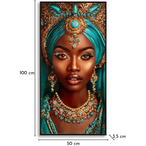 Mauro Ferretti Schilderij op Doek MAYA, 50x100 cm, multicolor, exotisch portret met turkoois accenten