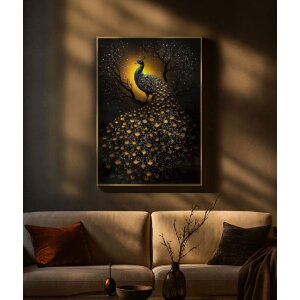 Mauro Ferretti Wanddecoratie "Pauw" – Gouden accenten, 70x100 cm