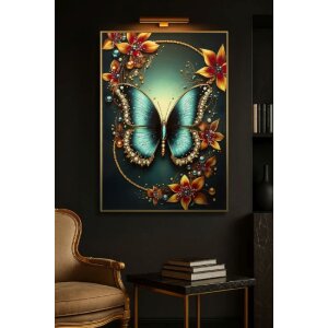 Mauro Ferretti Wanddecoratie "Butterfly" – Turkoois-gouden vlinder in sparhoutkader 70x100 cm
