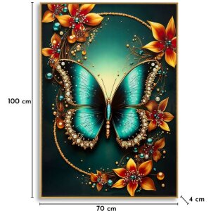 Mauro Ferretti Wanddecoratie "Butterfly" – Turkoois-gouden vlinder in sparhoutkader 70x100 cm