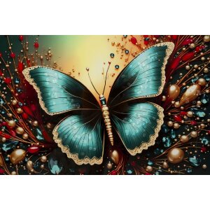 Mauro Ferretti Wandbeeld "Butterfly" – decoratief wandpaneel 70x100 cm, blauw, rood, goud