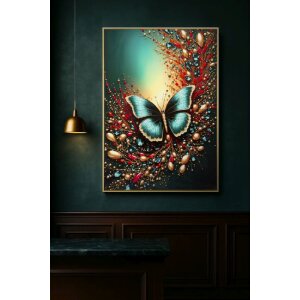 Mauro Ferretti Wandbeeld "Butterfly" – decoratief wandpaneel 70x100 cm, blauw, rood, goud