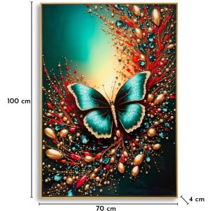 Mauro Ferretti Wandbeeld "Butterfly" – decoratief wandpaneel 70x100 cm, blauw, rood, goud