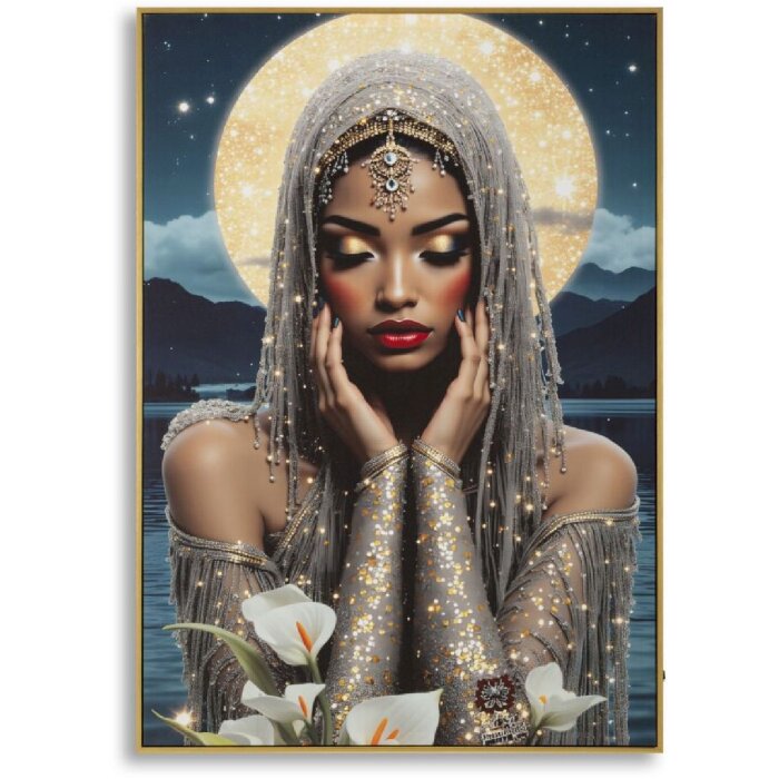 Mauro Ferretti LED-wanddecoratie "Venus" – bedrukt leinwand met houten lijst, 70x100 cm, multicolor met gouden accenten