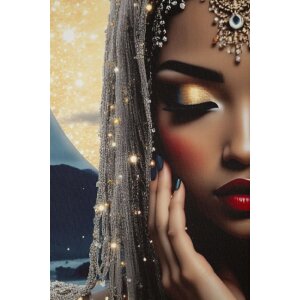 Mauro Ferretti LED-wanddecoratie "Venus" – bedrukt leinwand met houten lijst, 70x100 cm, multicolor met gouden accenten