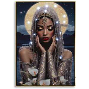 Mauro Ferretti LED-wanddecoratie "Venus" – bedrukt leinwand met houten lijst, 70x100 cm, multicolor met gouden accenten