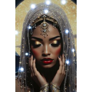 Mauro Ferretti LED-wanddecoratie "Venus" – bedrukt leinwand met houten lijst, 70x100 cm, multicolor met gouden accenten