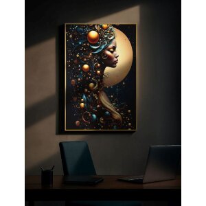 Mauro Ferretti LED-wandbeeld "Minerva" – blauw en goud, 60x90 cm