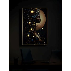 Mauro Ferretti LED-wandbeeld "Minerva" – blauw en goud, 60x90 cm