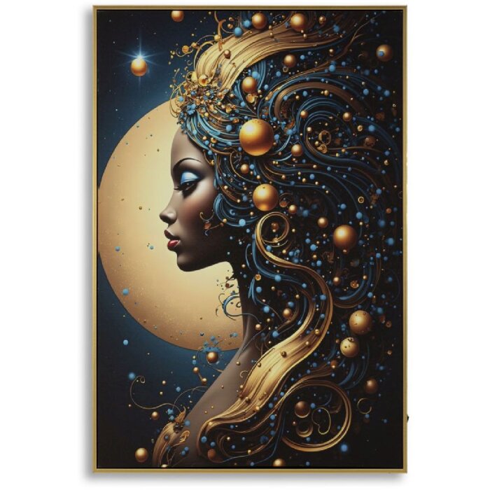 Mauro Ferretti LED-wandbeeld "Minerva" – decoratief wandpaneel 60x90 cm met blauwe en gouden accenten