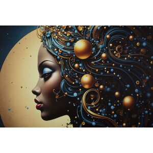 Mauro Ferretti LED-wandbeeld "Minerva" – decoratief wandpaneel 60x90 cm met blauwe en gouden accenten