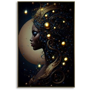 Mauro Ferretti LED-wandbeeld "Minerva" – decoratief wandpaneel 60x90 cm met blauwe en gouden accenten