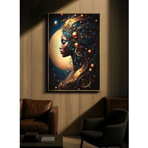 Mauro Ferretti LED-wandbeeld "Minerva" – decoratief wandpaneel 60x90 cm met blauwe en gouden accenten