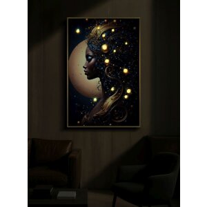 Mauro Ferretti LED-wandbeeld "Minerva" – decoratief wandpaneel 60x90 cm met blauwe en gouden accenten