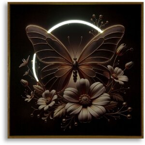 Mauro Ferretti LED-wandbeeld "Butterfly" – goudkleurig vlinder schilderij 50x50 cm