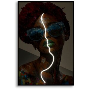 Mauro Ferretti LED-wandbeeld "Afro" – 60x90 cm, multicolor met 3D-acryl-effect