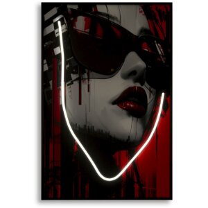 Mauro Ferretti LED-wandbeeld "Psyco" – modern leinwandbeeld 60x90 cm met 3D-acrylaat en krachtige rode, zwarte en witte contrasten